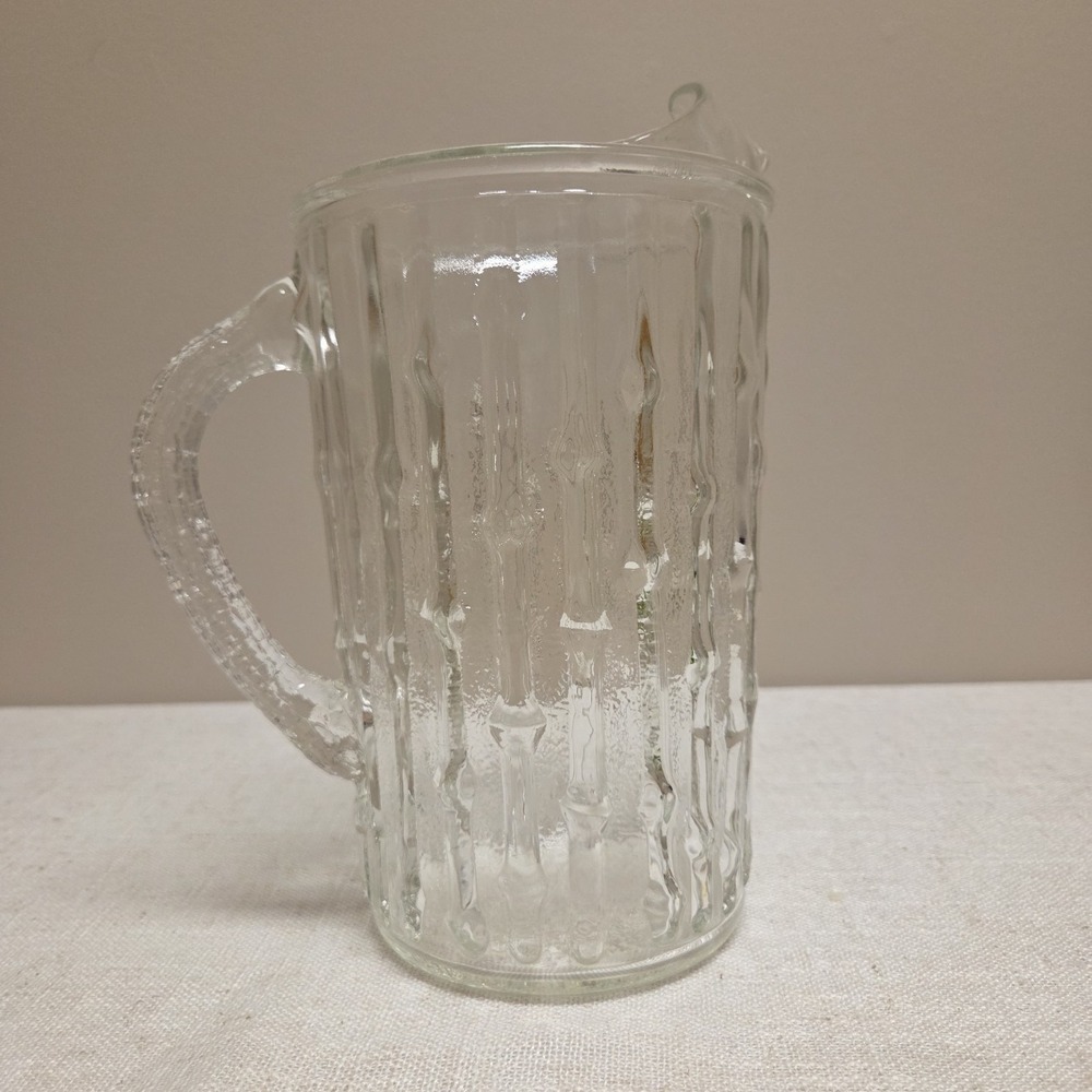 TAHITI Clear Glass Pitcher Anchor Hocking Bamboo TIKI MCM Vintage 9.5in